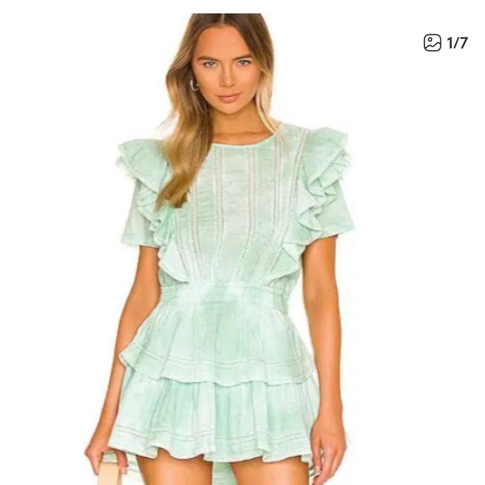 LoveShackFancy Mint Ruffle Tiered Mini Dress - image 1